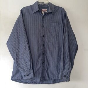 Wrangler Men's Large Button-Down Blue Stripe Long Sleeve 100% Cotton Shirt